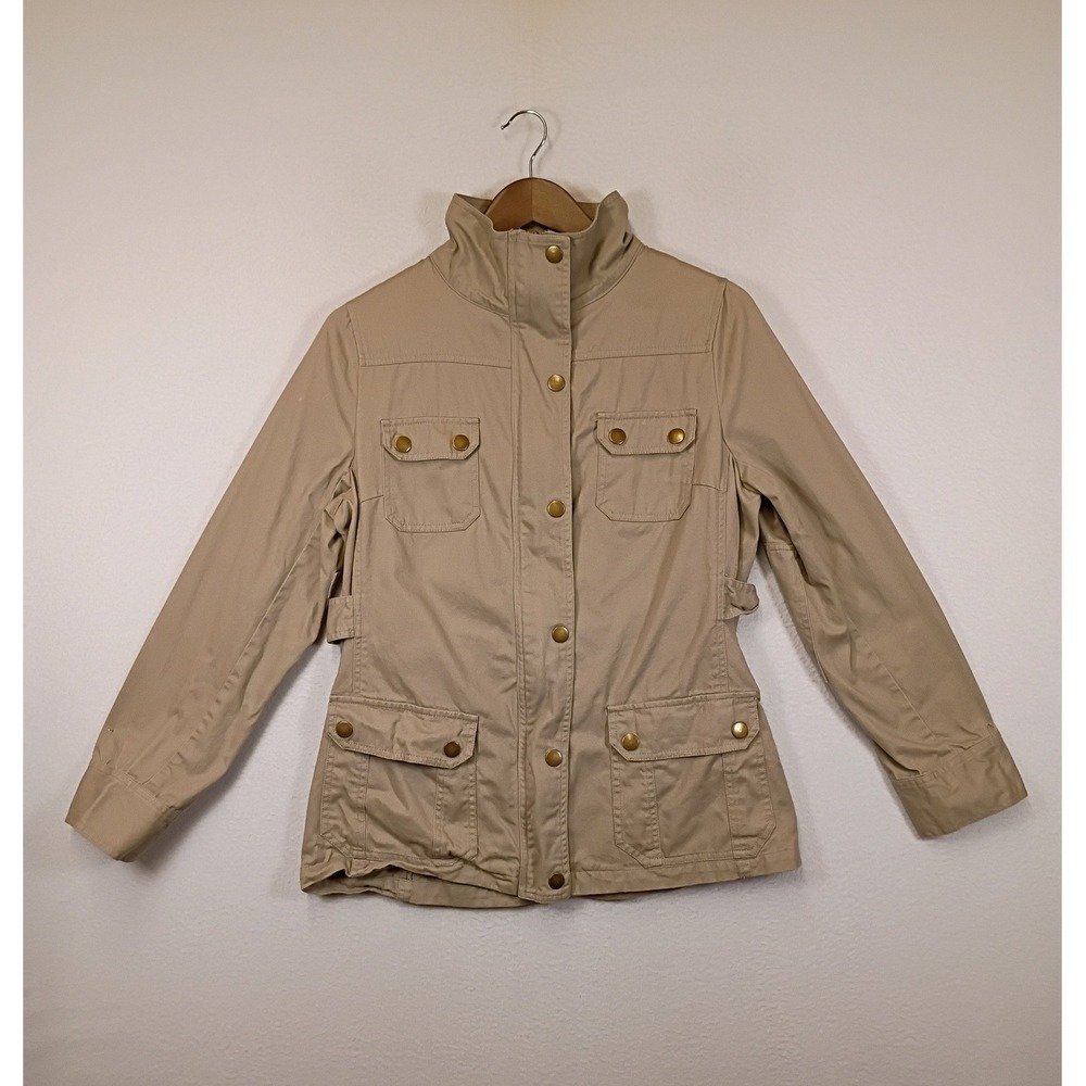 Utility Safari Artifact Women Large Tan Cotton Button Front Field Jacket 0159GT